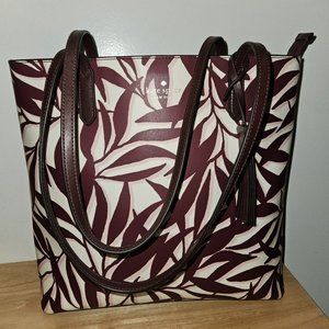 Kate Spade Jana Tote Handbag Burgandy White Bold Foliage NWOT